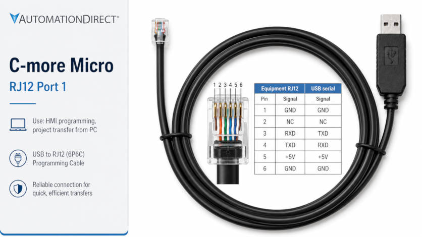 C-more Micro RJ12 to USB programming cable pinout