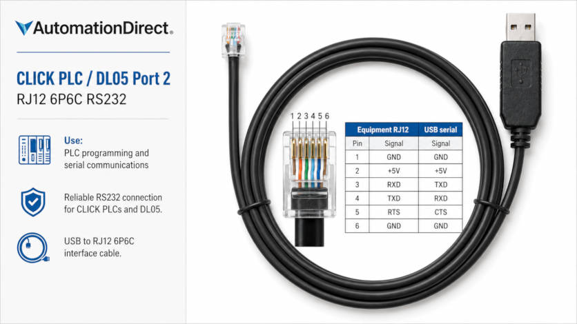 DirectLOGIC RJ12 6P6C RS232 to USB cable pinout reference