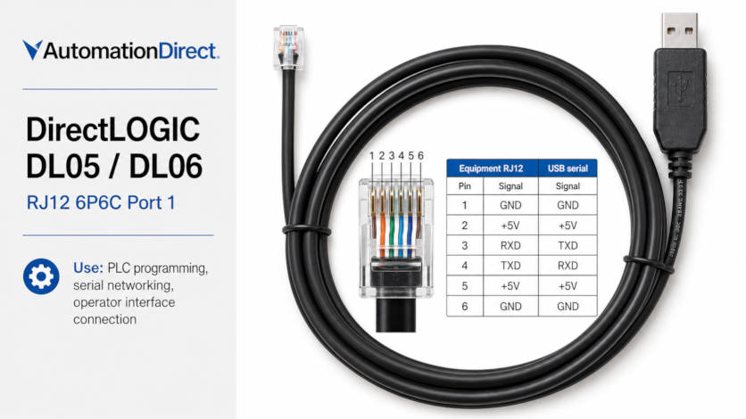 USB to RJ12 cable pinout guide for PLC programming