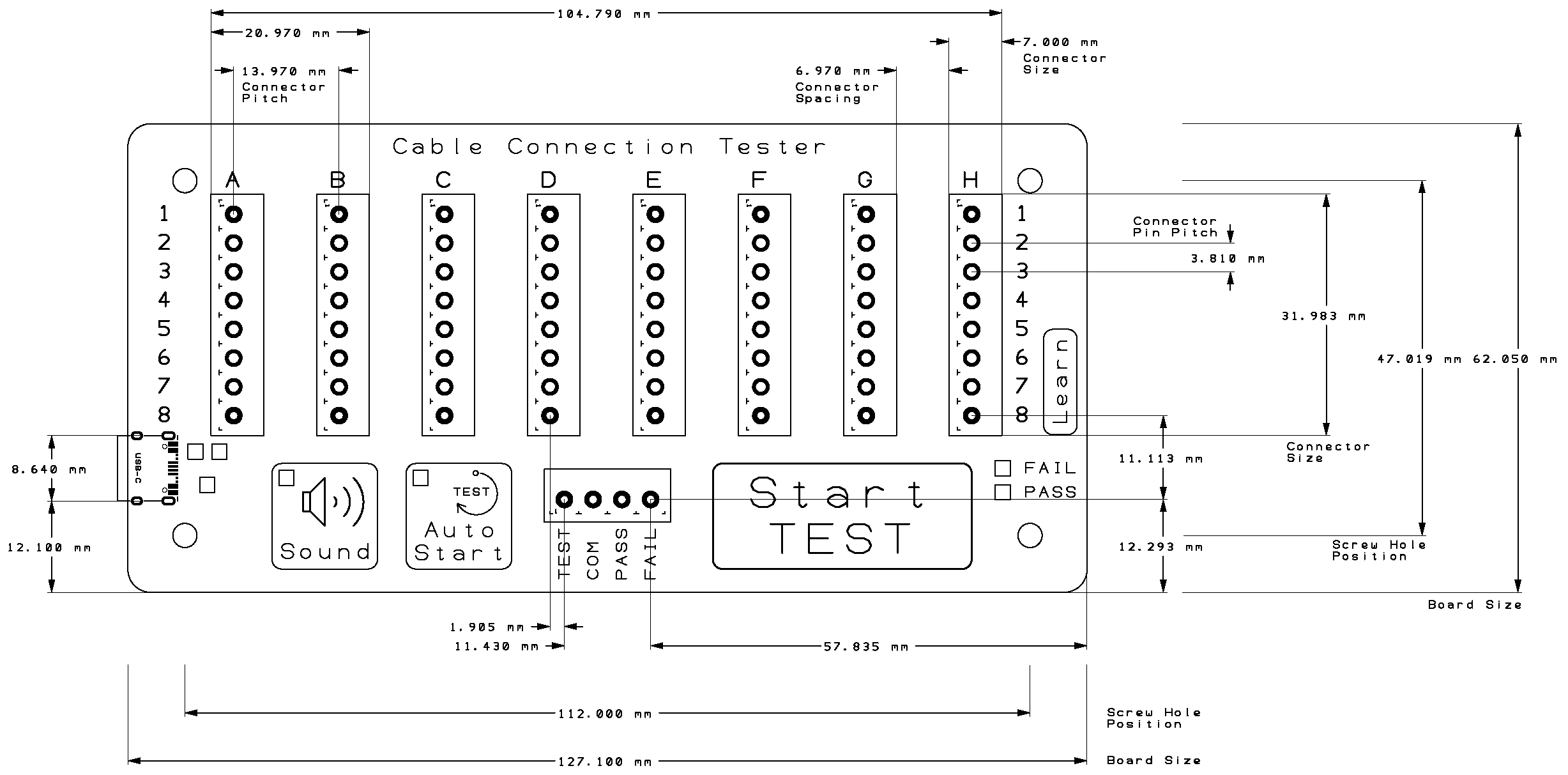 Picture of the CCT-01 dimension, size and layout.