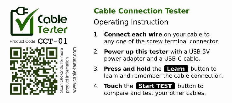 Operating instruction sticker, and product reference QR code.