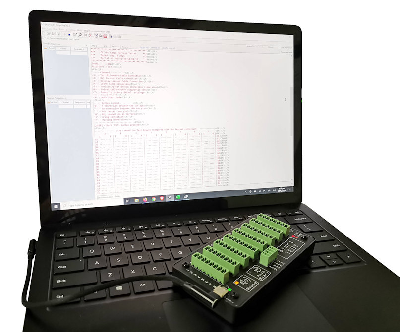 Laptop computer for cable testing using CCT-01 Cable Tester.