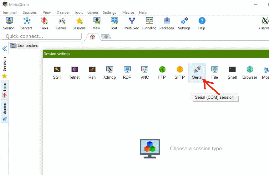 click on "Serial" icon