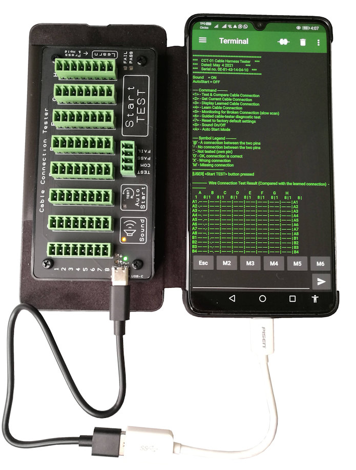 Portable cable tester CCT-01 using Android mobile phone.