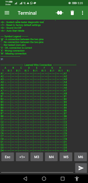 Portable cable tester test report displayed on an Android mobile phone.