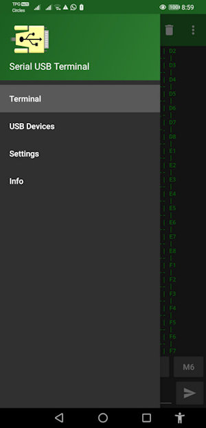 Settings on Serial USB Terminal APP.