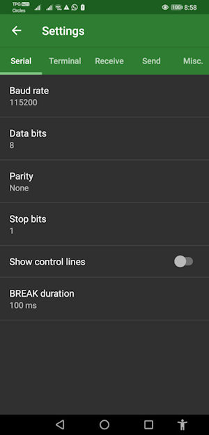 Set the serial communication baudrate settings.