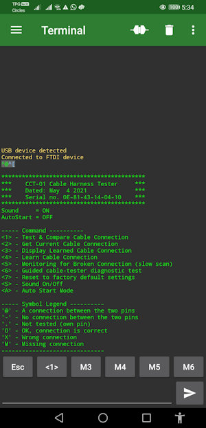 User menu displayed from Cable Tester CCT-01.